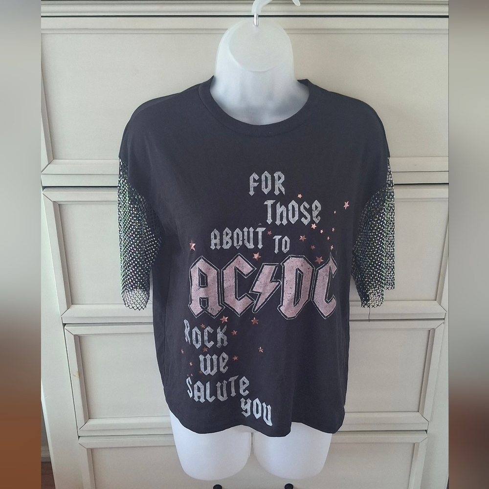 ACDC T-Shirt With Rhinestone Sleeves